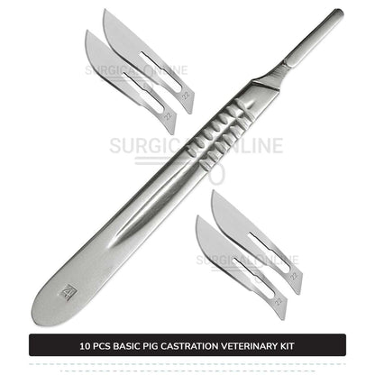 10 Pcs Basic Pig Castration Kit Stainless Steel Surgical Veterinary Instruments Set with ???? Carrying Case