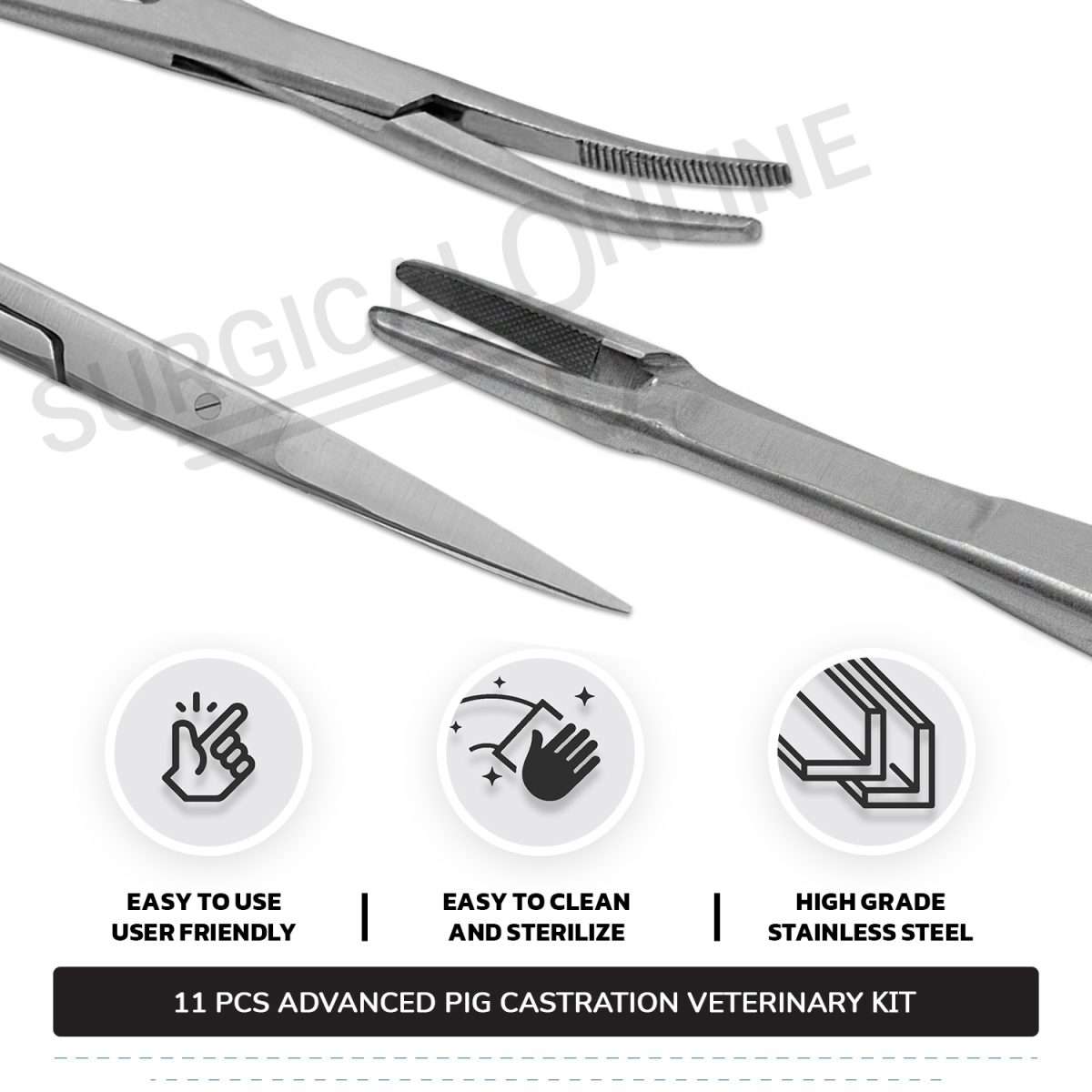11 Pcs Advanced Pig Castration Kit Stainless Steel Surgical Veterinary Instruments Set with FREE Carrying Case