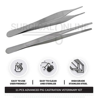 11 Pcs Advanced Pig Castration Kit Stainless Steel Surgical Veterinary Instruments Set with FREE Carrying Case