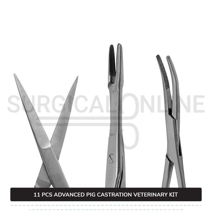 11 Pcs Advanced Pig Castration Kit Stainless Steel Surgical Veterinary Instruments Set with FREE Carrying Case