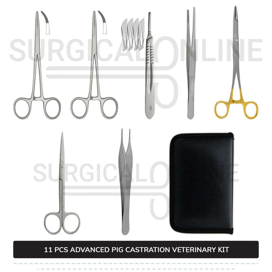 11 Pcs Advanced Pig Castration Kit Stainless Steel Surgical Veterinary Instruments Set with FREE Carrying Case