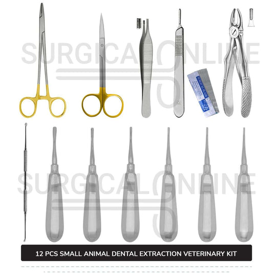 12 Pcs Small Animal Dental Extraction Kit Stainless Steel Surgical Veterinary Instruments Set with ???? Blades