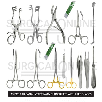 13 Pcs Animal Ear Surgery Kit Stainless Steel Veterinary Instruments Set with ???? Surgical Scalpel Blades