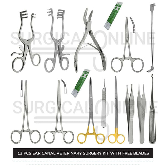 13 Pcs Animal Ear Surgery Kit Stainless Steel Veterinary Instruments Set with ???? Surgical Scalpel Blades