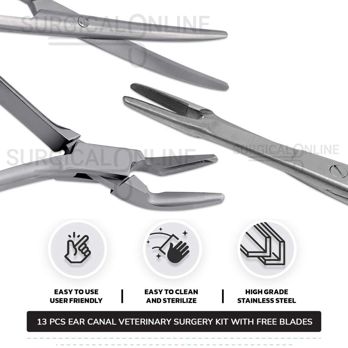 13 Pcs Animal Ear Surgery Kit Stainless Steel Veterinary Instruments Set with ???? Surgical Scalpel Blades