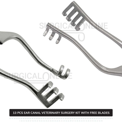 13 Pcs Animal Ear Surgery Kit Stainless Steel Veterinary Instruments Set with ???? Surgical Scalpel Blades
