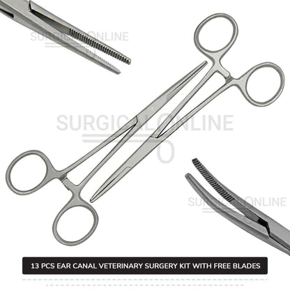 13 Pcs Animal Ear Surgery Kit Stainless Steel Veterinary Instruments Set with ???? Surgical Scalpel Blades