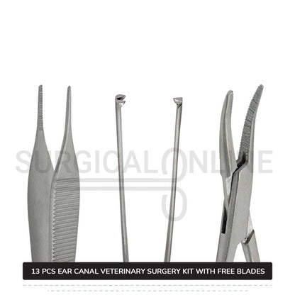 13 Pcs Animal Ear Surgery Kit Stainless Steel Veterinary Instruments Set with ???? Surgical Scalpel Blades