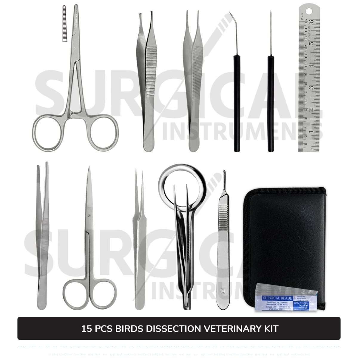15 Pcs Birds Dissection Kit Stainless Steel Surgical Veterinary Instruments Set with FREE Carrying Case