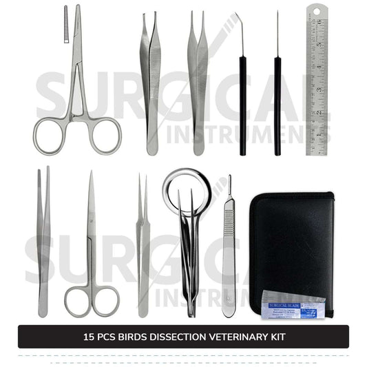 15 Pcs Birds Dissection Kit Stainless Steel Surgical Veterinary Instruments Set with FREE Carrying Case