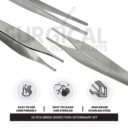 15 Pcs Birds Dissection Kit Stainless Steel Surgical Veterinary Instruments Set with FREE Carrying Case