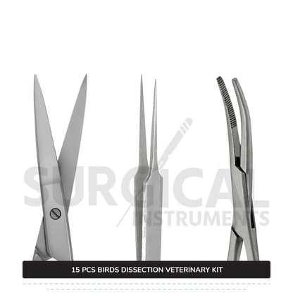 15 Pcs Birds Dissection Kit Stainless Steel Surgical Veterinary Instruments Set with FREE Carrying Case