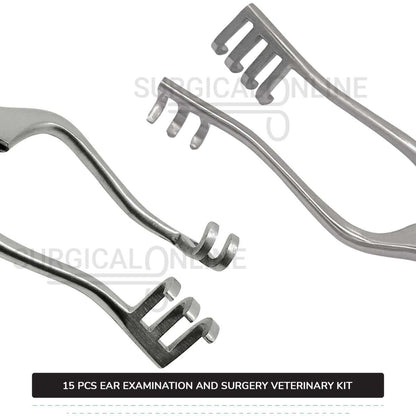 15 Pcs Ear Examination And Surgery Kit Stainless Steel Veterinary Instruments Set with ???? Surgical Scalpel Blades