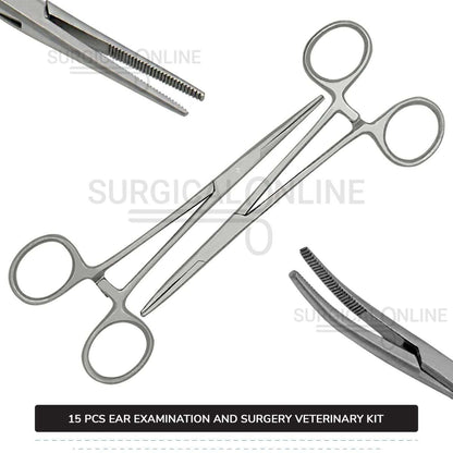 15 Pcs Ear Examination And Surgery Kit Stainless Steel Veterinary Instruments Set with ???? Surgical Scalpel Blades