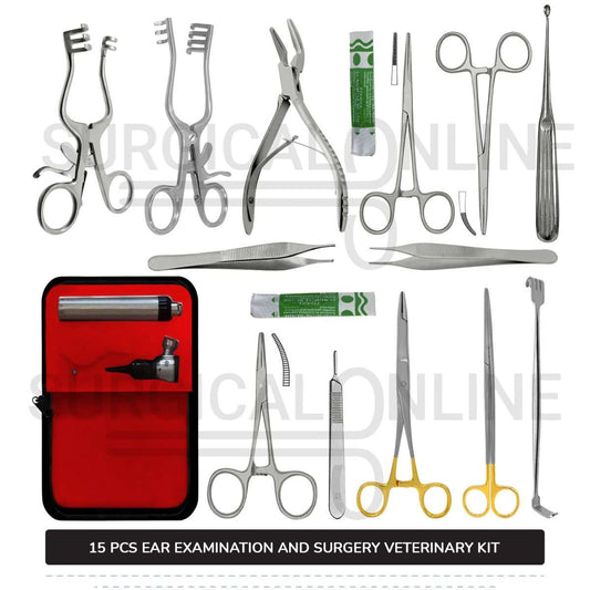 15 Pcs Ear Examination And Surgery Kit Stainless Steel Veterinary Instruments Set with ???? Surgical Scalpel Blades