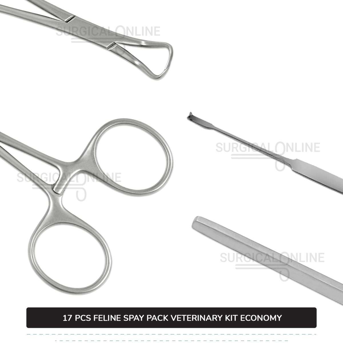 17 Pcs Feline Spay Kit Economy Stainless Steel Surgical Neuter Pack Veterinary Instruments Set