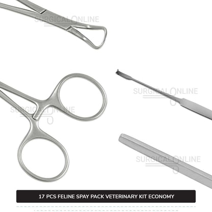 17 Pcs Feline Spay Kit Economy Stainless Steel Surgical Neuter Pack Veterinary Instruments Set