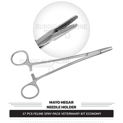 17 Pcs Feline Spay Kit Economy Stainless Steel Surgical Neuter Pack Veterinary Instruments Set