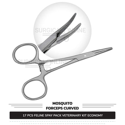 17 Pcs Feline Spay Kit Economy Stainless Steel Surgical Neuter Pack Veterinary Instruments Set