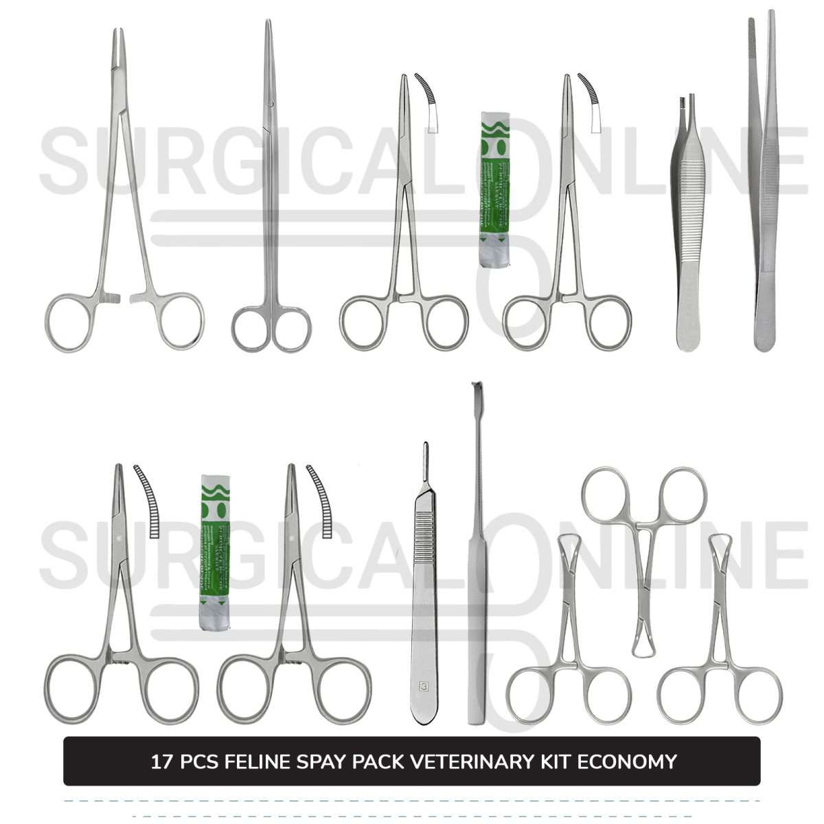 17 Pcs Feline Spay Kit Economy Stainless Steel Surgical Neuter Pack Veterinary Instruments Set