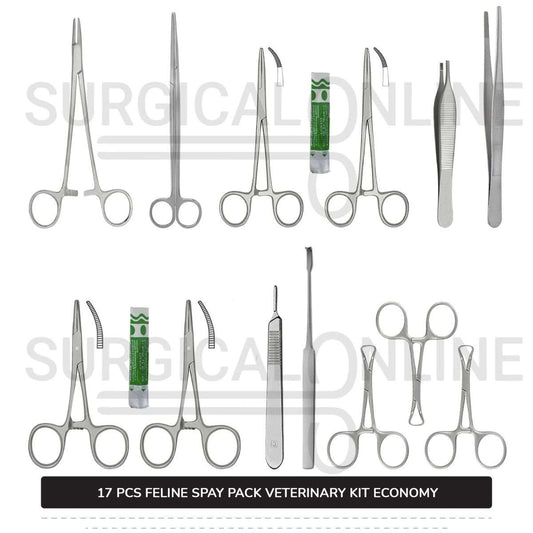 17 Pcs Feline Spay Kit Economy Stainless Steel Surgical Neuter Pack Veterinary Instruments Set