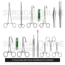 17 Pcs Feline Spay Kit Economy Stainless Steel Surgical Neuter Pack Veterinary Instruments Set