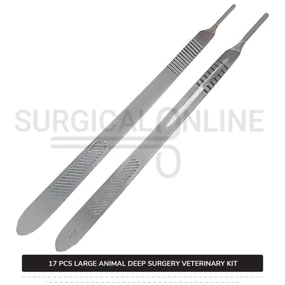 17 Pcs Large Animal Deep Surgery Kit Stainless Steel Veterinary Instruments Set with ???? Surgical Scalpel Blades