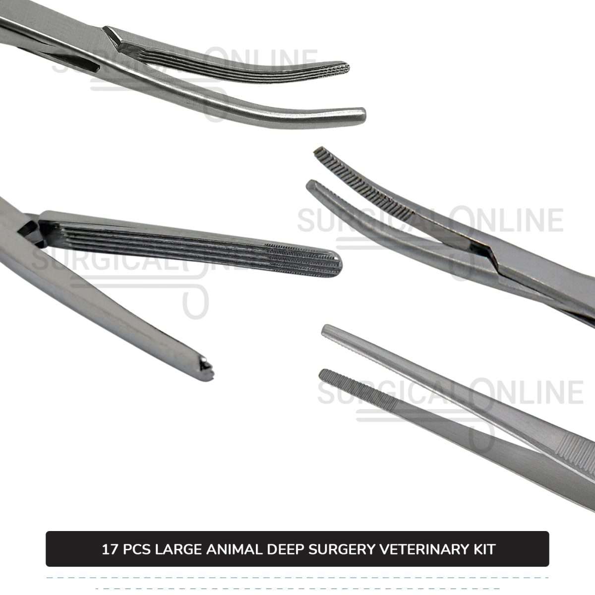 17 Pcs Large Animal Deep Surgery Kit Stainless Steel Veterinary Instruments Set with ???? Surgical Scalpel Blades