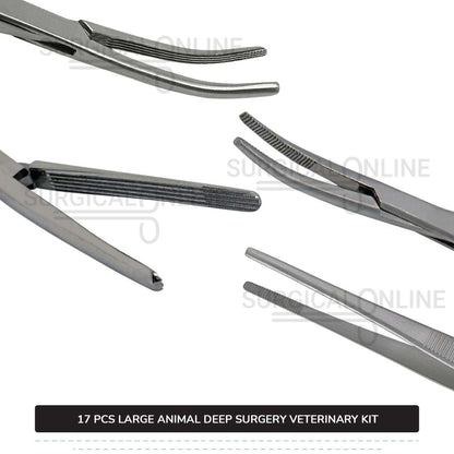 17 Pcs Large Animal Deep Surgery Kit Stainless Steel Veterinary Instruments Set with ???? Surgical Scalpel Blades