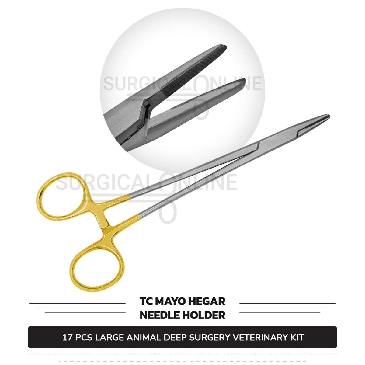 17 Pcs Large Animal Deep Surgery Kit Stainless Steel Veterinary Instruments Set with ???? Surgical Scalpel Blades