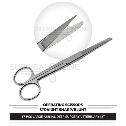 17 Pcs Large Animal Deep Surgery Kit Stainless Steel Veterinary Instruments Set with ???? Surgical Scalpel Blades