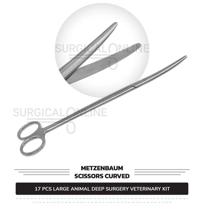 17 Pcs Large Animal Deep Surgery Kit Stainless Steel Veterinary Instruments Set with ???? Surgical Scalpel Blades