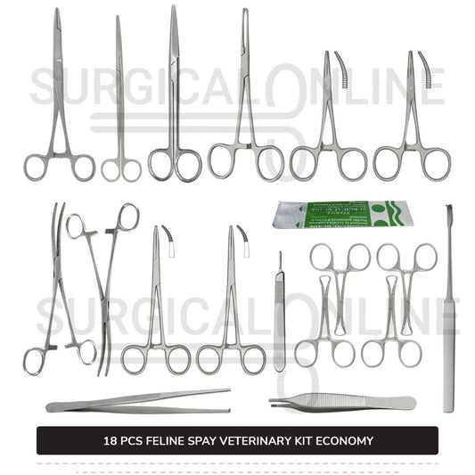 18 Pcs Feline Spay Kit Economy Stainless Steel Surgical Neuter Pack Veterinary Instruments Set with ???? Blades