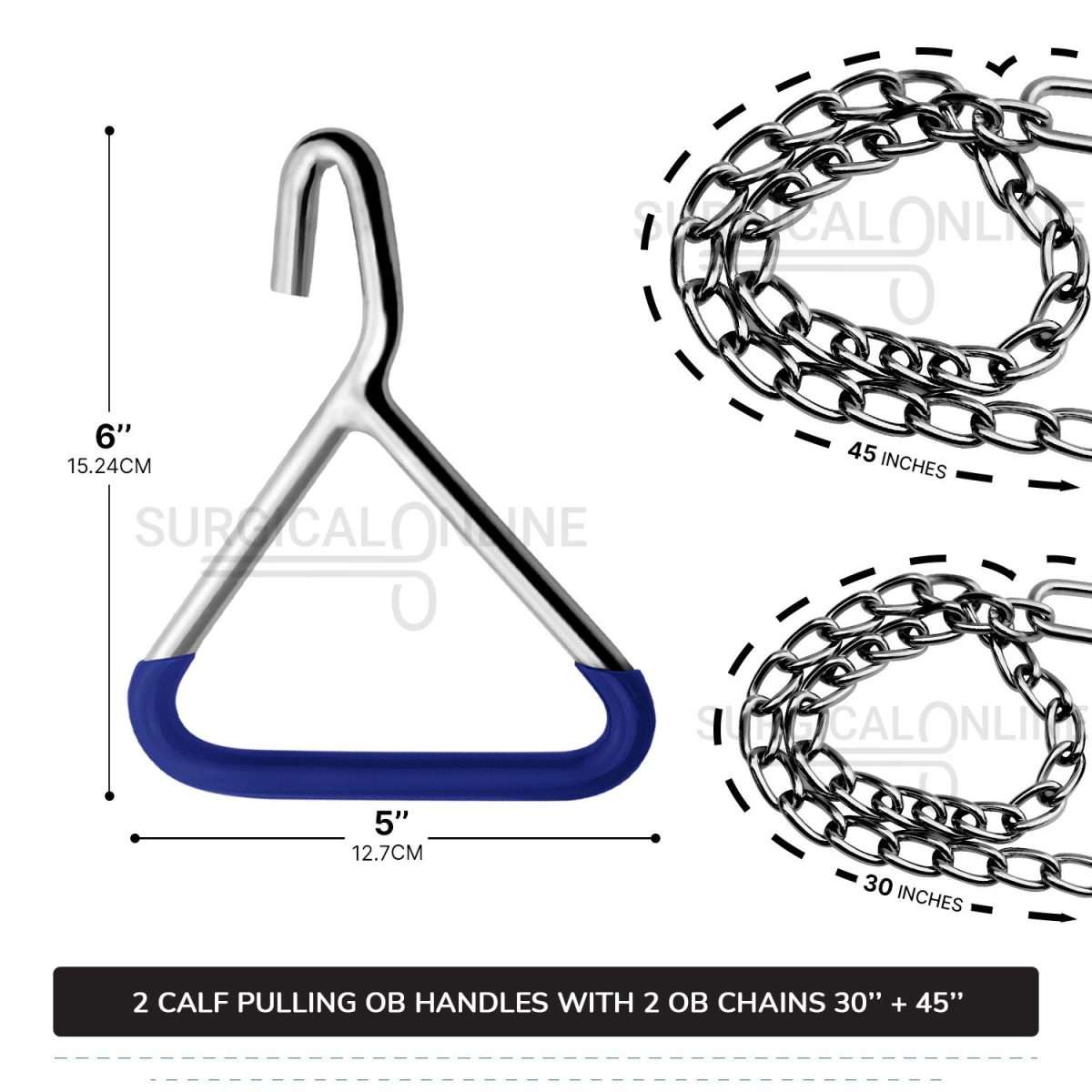 2 Ob Chains 30" & 45" With 2 Ob Handles Calf Pulling Cattle Birth Delivery Set Surgical Veterinary Instruments