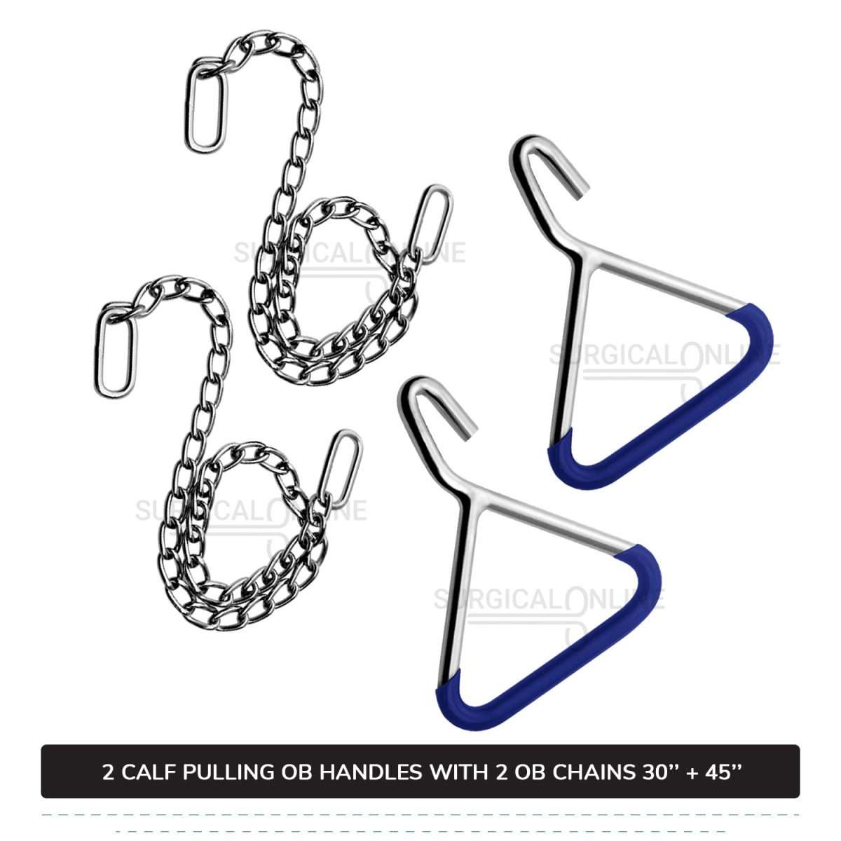 2 Ob Chains 30" & 45" With 2 Ob Handles Calf Pulling Cattle Birth Delivery Set Surgical Veterinary Instruments