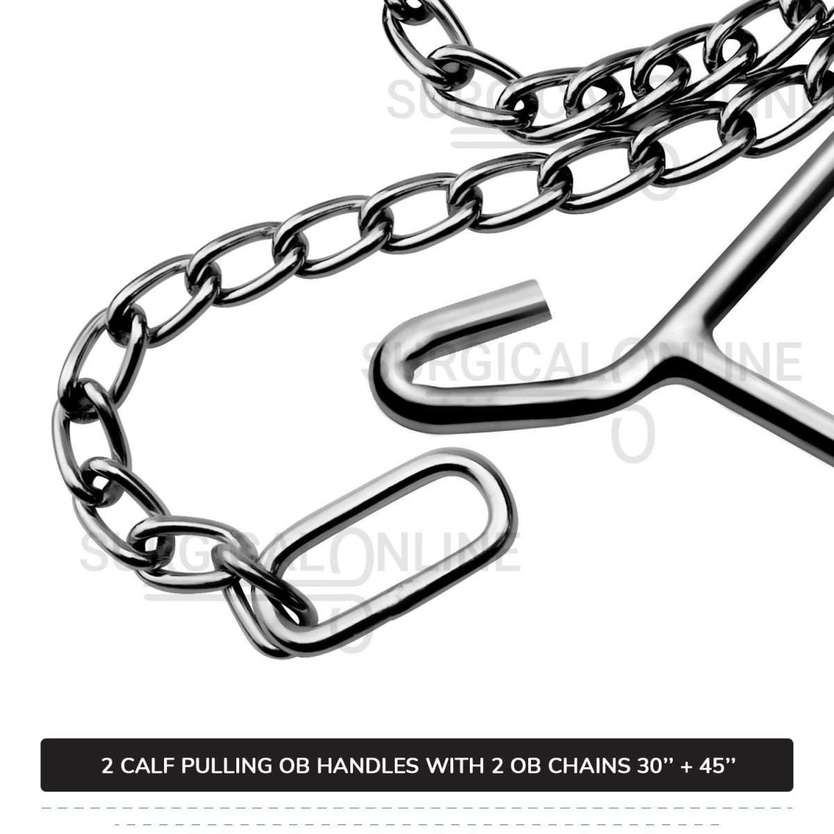 2 Ob Chains 30" & 45" With 2 Ob Handles Calf Pulling Cattle Birth Delivery Set Surgical Veterinary Instruments