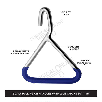 2 Ob Chains 30" & 45" With 2 Ob Handles Calf Pulling Cattle Birth Delivery Set Surgical Veterinary Instruments