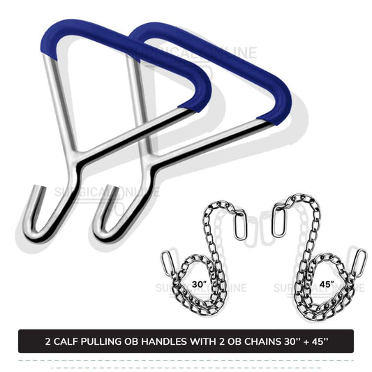 2 Ob Chains 30" & 45" With 2 Ob Handles Calf Pulling Cattle Birth Delivery Set Surgical Veterinary Instruments