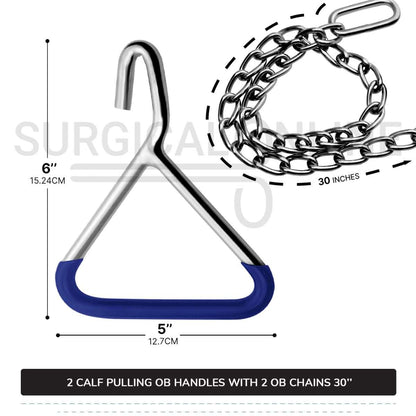 2 Ob Chains 30" With 2 Ob Handles Calf Pulling Cattle Birth Delivery Set Surgical Veterinary Instruments