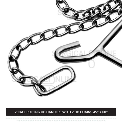 2 Ob Chains 45" & 60" With 2 Ob Handles Calf Pulling Cattle Birth Delivery Set Surgical Veterinary Instruments