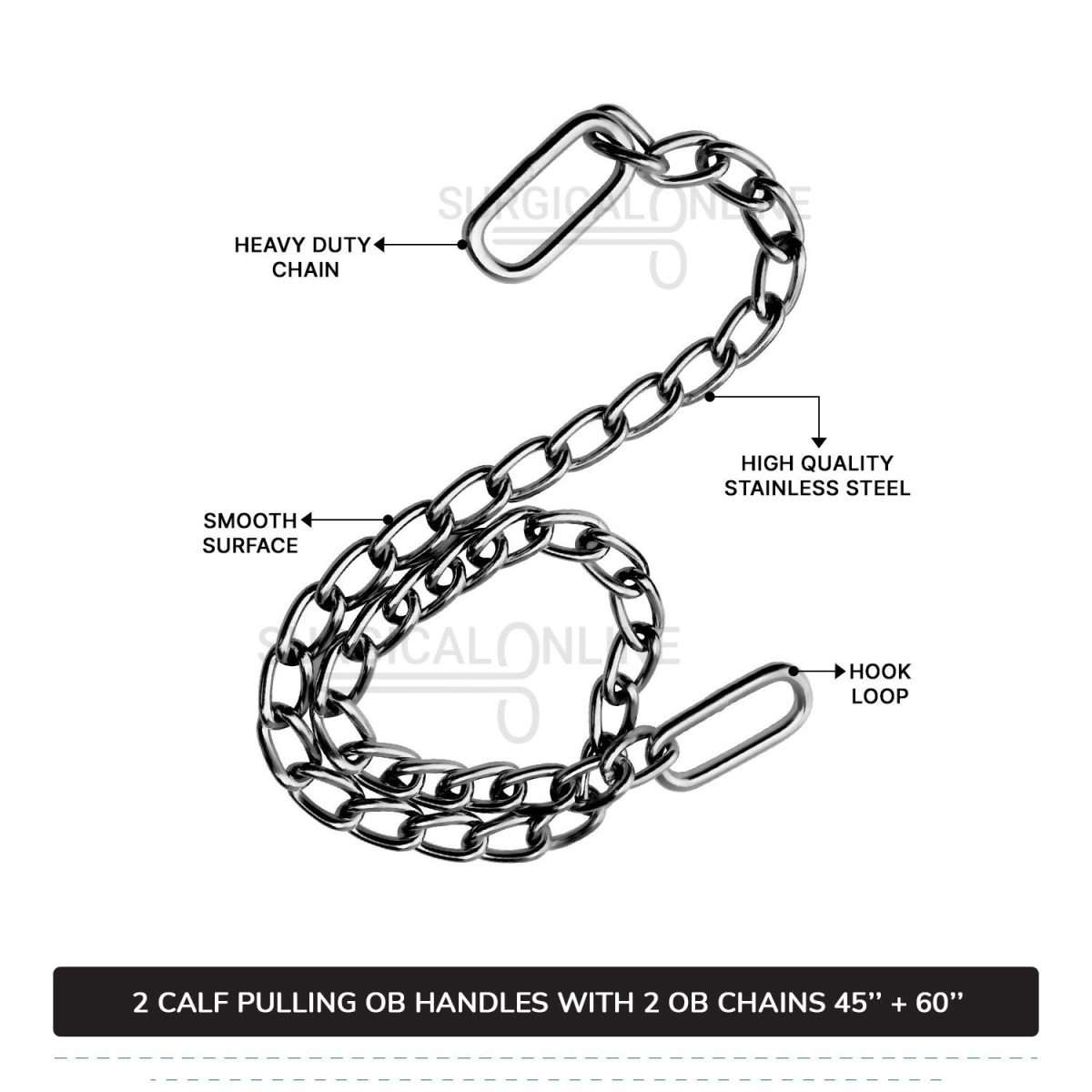 2 Ob Chains 45" & 60" With 2 Ob Handles Calf Pulling Cattle Birth Delivery Set Surgical Veterinary Instruments