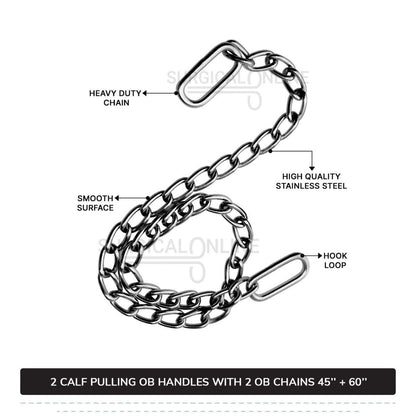 2 Ob Chains 45" & 60" With 2 Ob Handles Calf Pulling Cattle Birth Delivery Set Surgical Veterinary Instruments