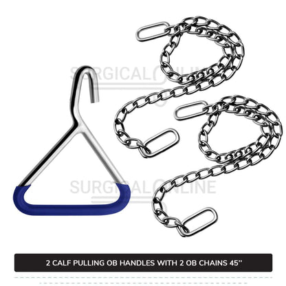 2 Ob Chains 45" With 2 Ob Handles Calf Pulling Cattle Birth Delivery Set Surgical Veterinary Instruments