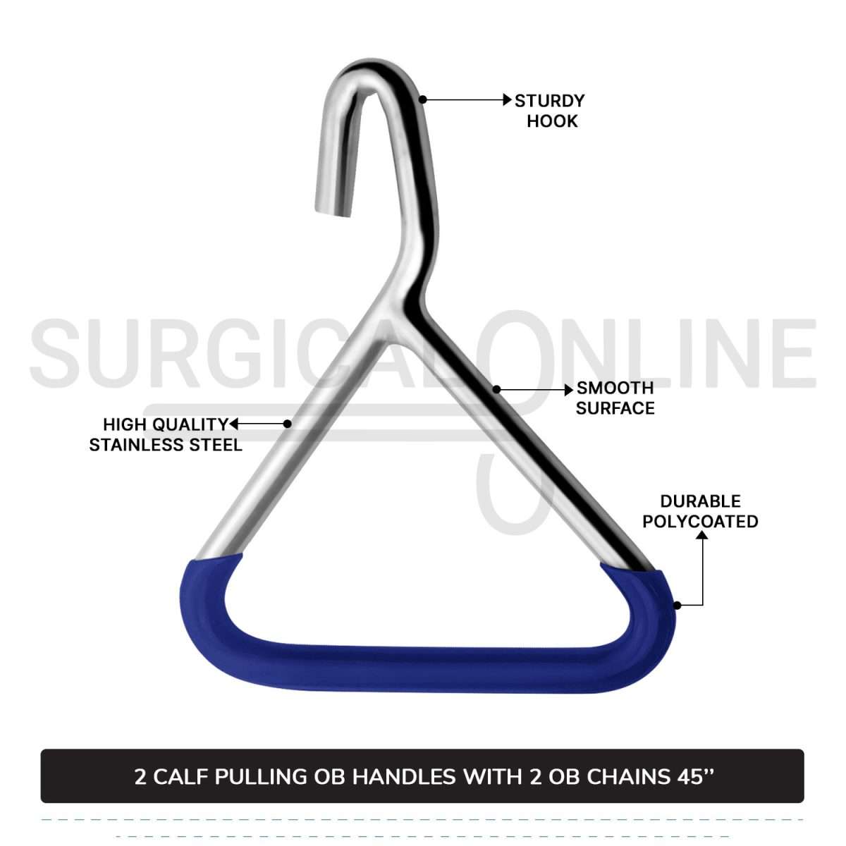 2 Ob Chains 45" With 2 Ob Handles Calf Pulling Cattle Birth Delivery Set Surgical Veterinary Instruments