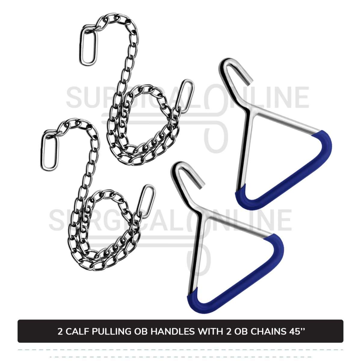 2 Ob Chains 45" With 2 Ob Handles Calf Pulling Cattle Birth Delivery Set Surgical Veterinary Instruments