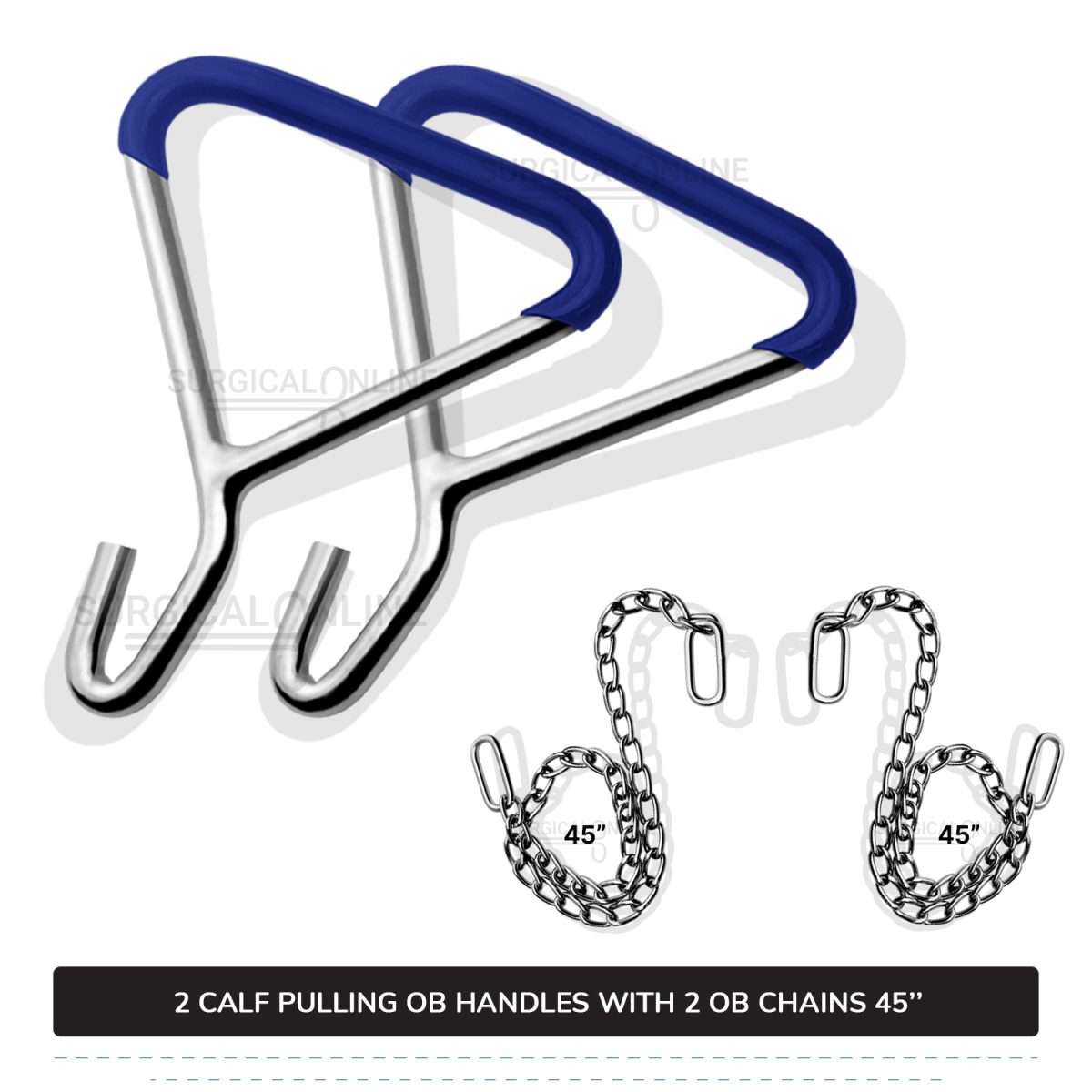 2 Ob Chains 45" With 2 Ob Handles Calf Pulling Cattle Birth Delivery Set Surgical Veterinary Instruments