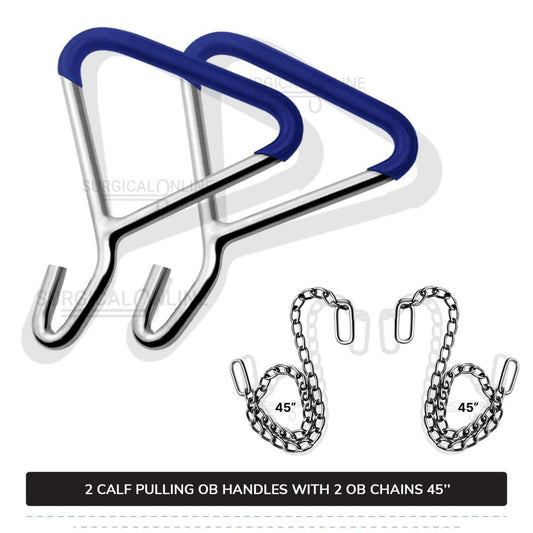 2 Ob Chains 45" With 2 Ob Handles Calf Pulling Cattle Birth Delivery Set Surgical Veterinary Instruments