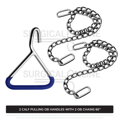 2 Ob Chains 60" With 2 Ob Handles Calf Pulling Cattle Birth Delivery Set Surgical Veterinary Instruments