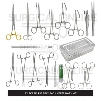 22 Pcs Feline Spay Kit With Tungsten Carbide Stainless Steel Surgical Neuter Pack Veterinary Instruments Set