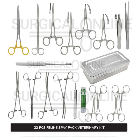 22 Pcs Feline Spay Kit With Tungsten Carbide Stainless Steel Surgical Neuter Pack Veterinary Instruments Set